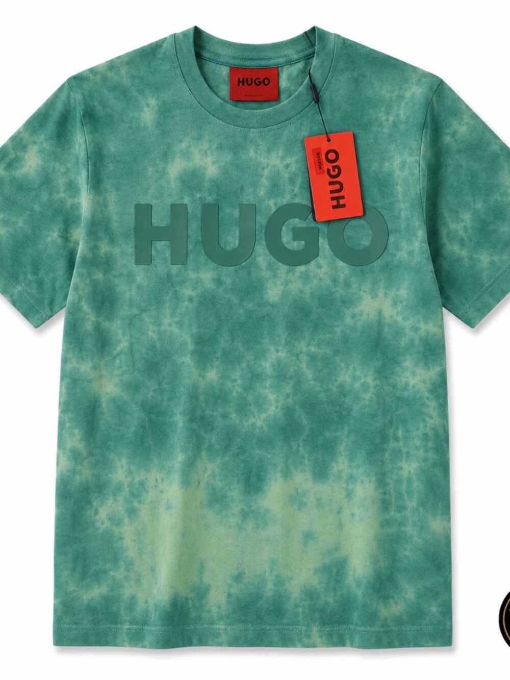 HUGO Men’s Green Tie-Dye Logo T-Shirt NWT | Regular Fit Graphic Tee